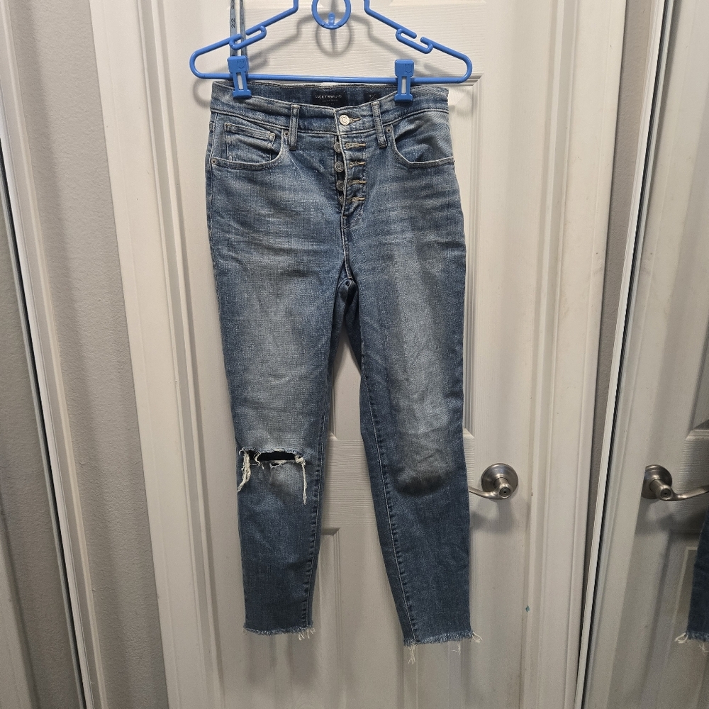 Lucky Brand Women's Cropped Button-Fly Jeans in Distressed Medium Blue